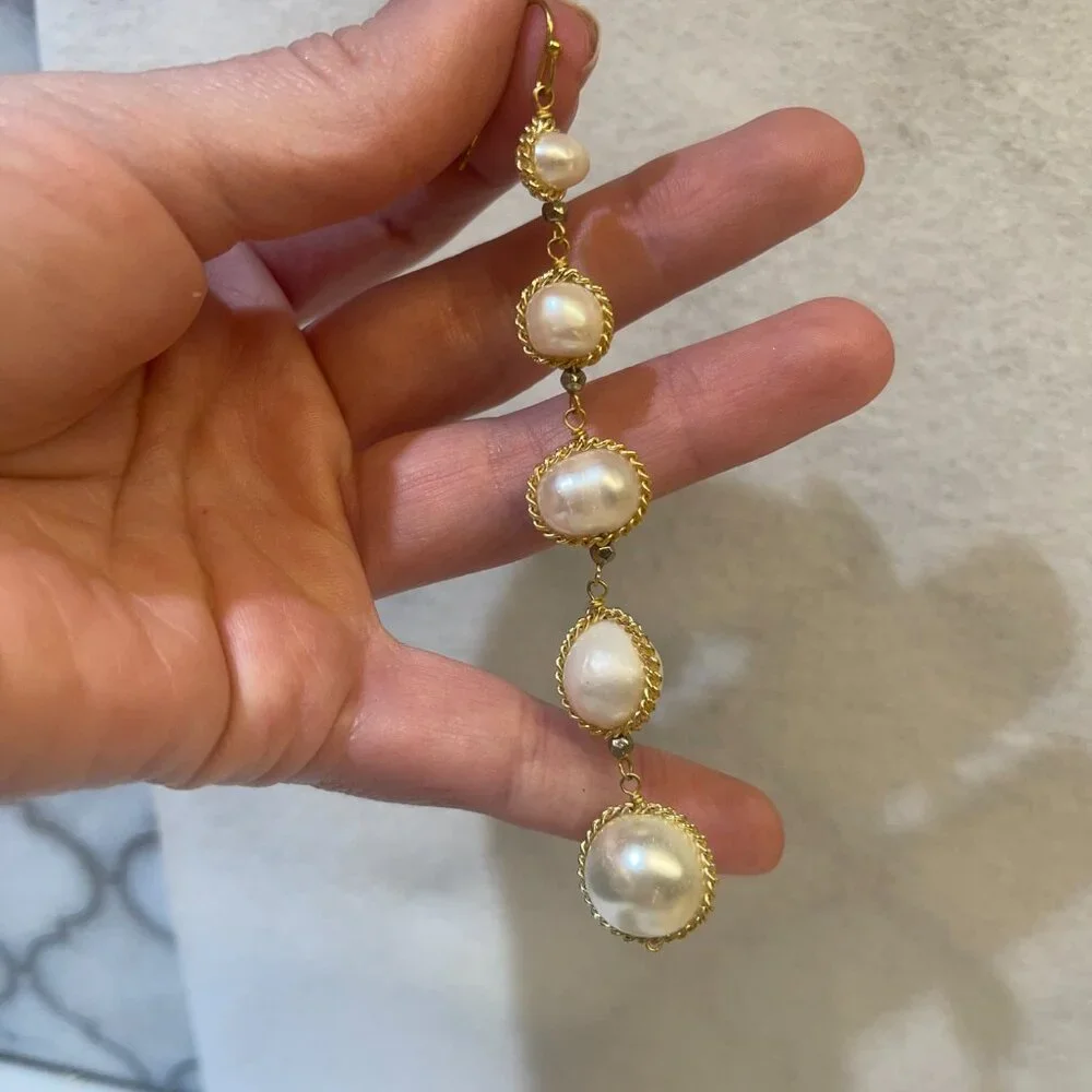 Faux Freshwater Pearl Drop Earrings – Gold Tone - Picture 5 of 5